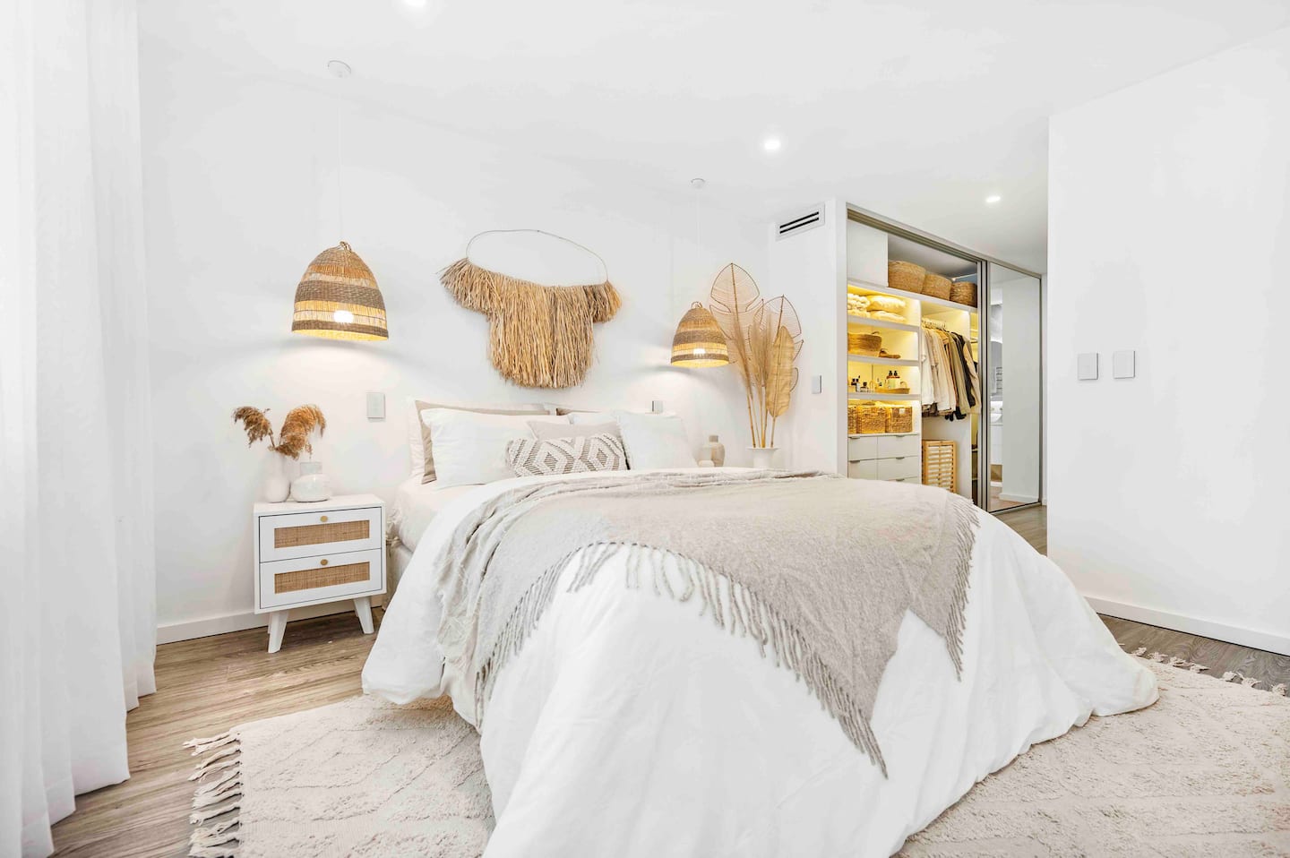 Existing bedroom with calm neutral finishes